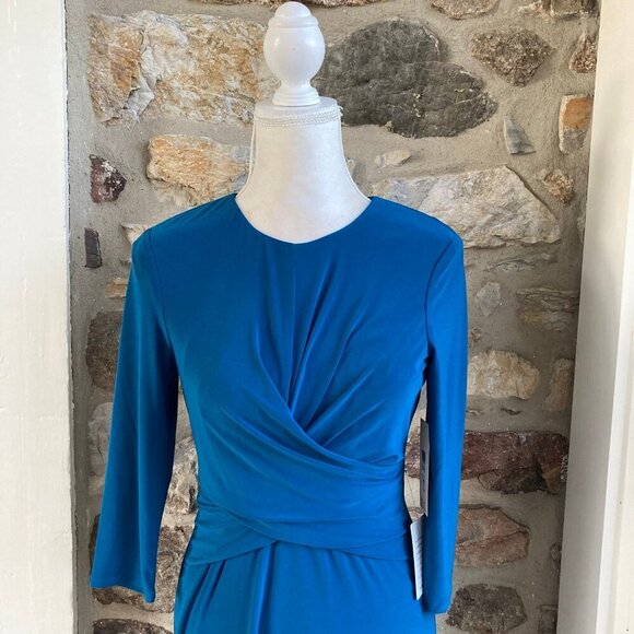 NWT Eliza J Faux Wrap Ruched Jersey Sheath Midi Dress $118 Womens 6 - Picture 5 of 12